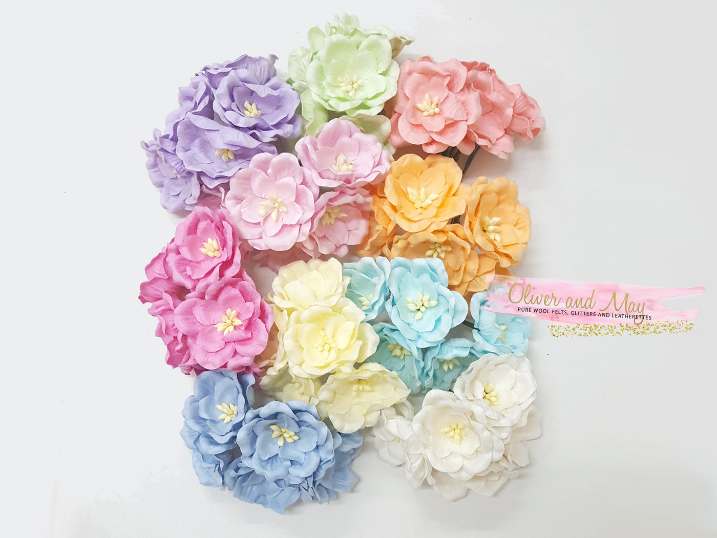 Bulk 50 Pack - Mulberry Paper Flowers - 3.5cm Magnolias - Mixed Pastel Shades