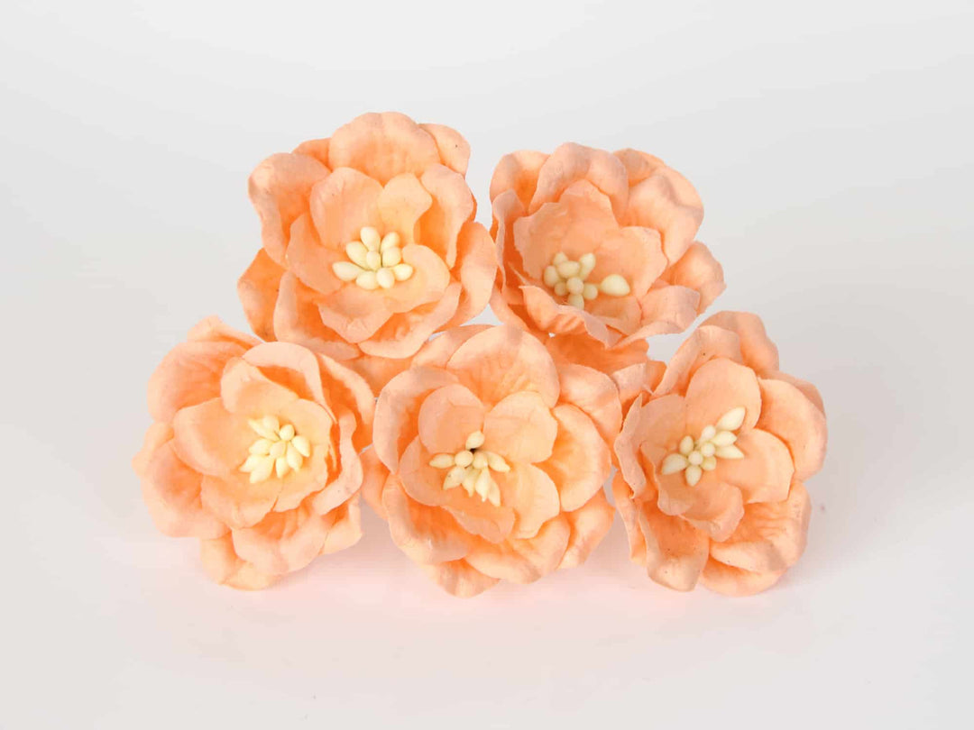 5pcs - Mulberry Paper Flowers - 4cm Magnolias - Soft Orange