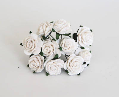 2cm White Mulberry Paper Flowers - 2cm Rounded Petal Roses - White - 10 Pcs / 50 Pcs -