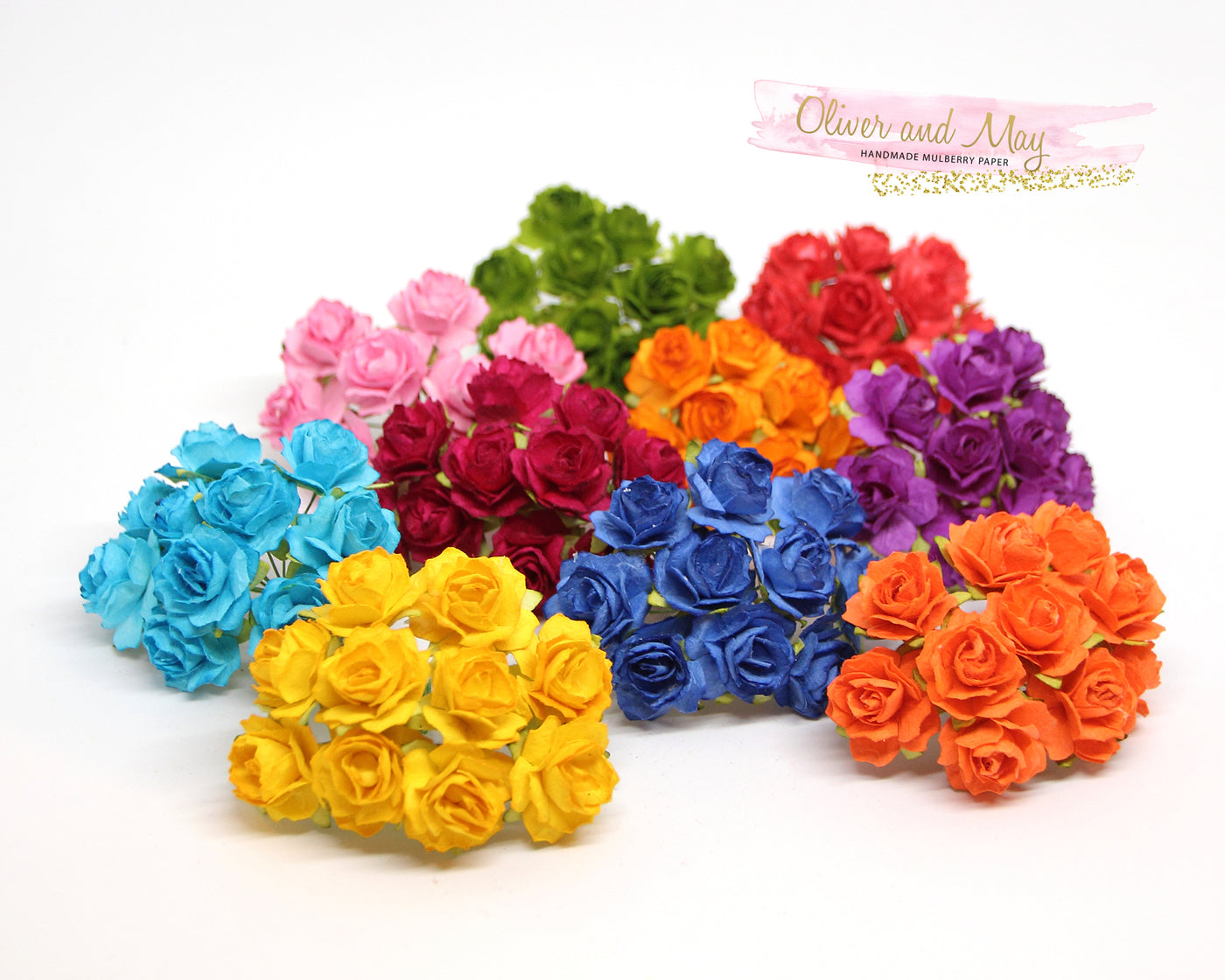 Bulk 100 Pack - Mulberry Paper Flowers - 2cm Tea Roses - Bright Rainbow Mix