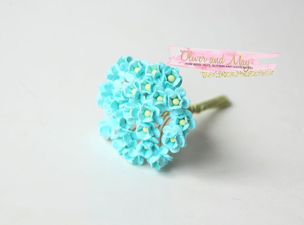 Bulk 50 Pack - Mulberry Paper Flowers - Mini 1cm Cherry Blossoms - Turquoise