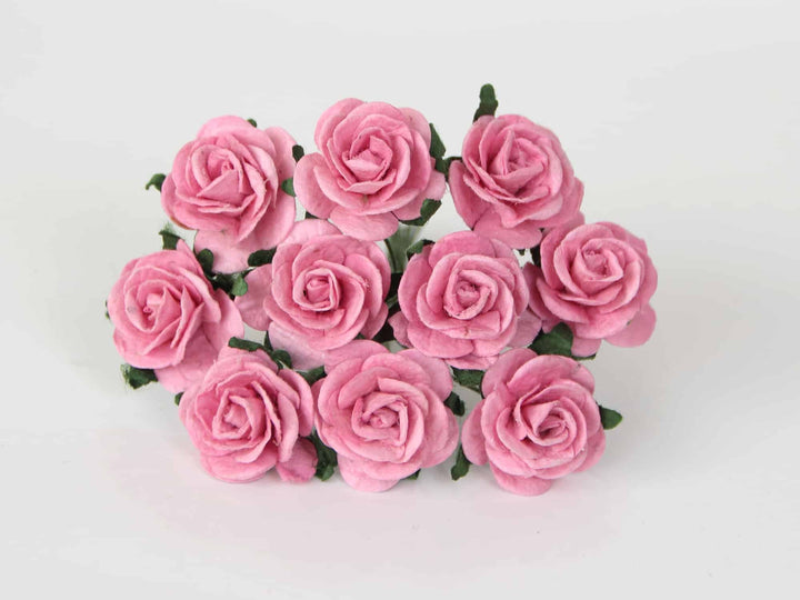 10 pièces - Fleurs en papier de mûrier - Roses à pétales arrondis de 2 cm - Rose