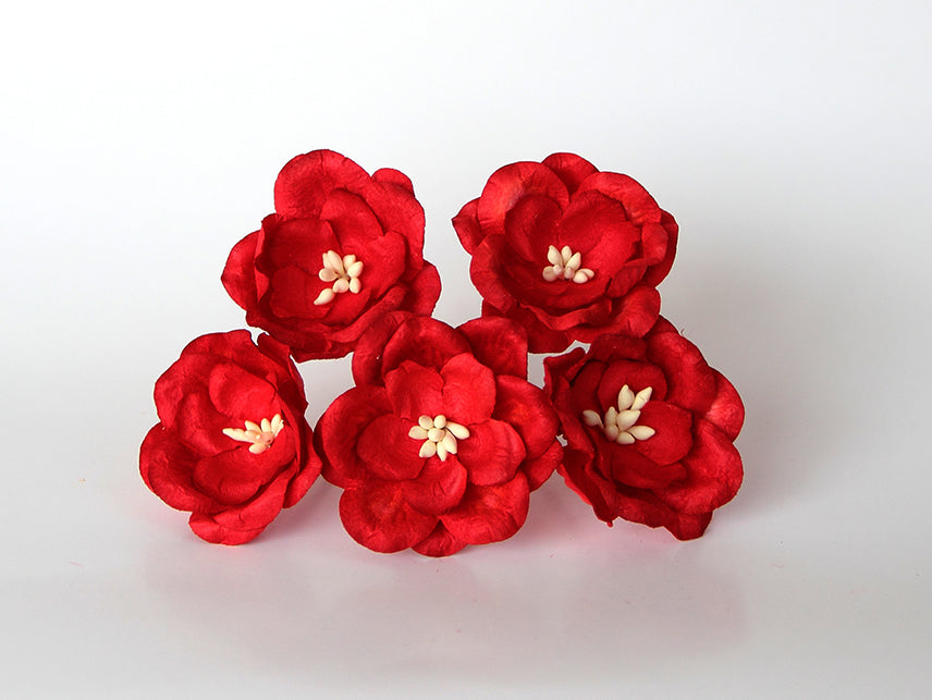 5pcs / 50 pcs Mulberry Paper Flowers - 2" or 5cm Magnolias - Red