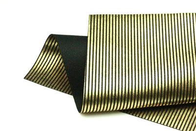 Metallic Gold Stripes on Black Merino Wool Felt