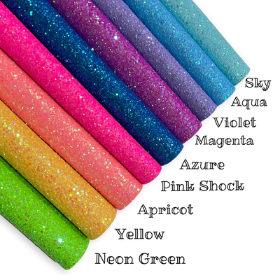 Sky Blue Chunky Glitter Leather - Neon Rainbow