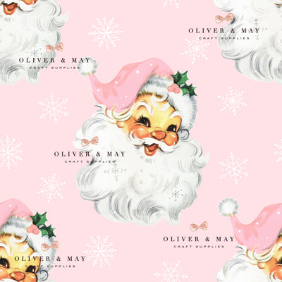 Retro Pale Pink Santa Leatherette - Locally Printed Faux Leather