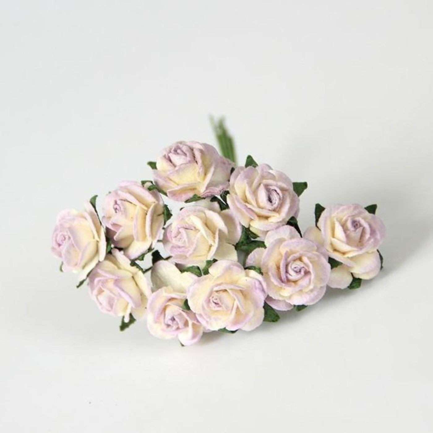 10 Pcs - Mulberry Paper Flowers - 1.5cm Rounded Petal Roses - Cream and Soft Lilac