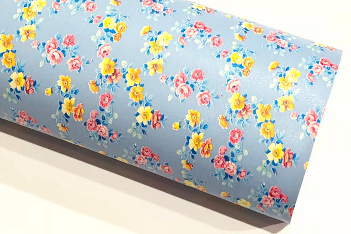 Petite Similicuir Lisse Floral Délicat -| Bleu | Feuille A4