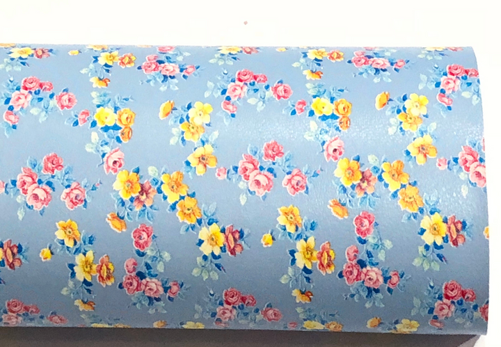 Petite Similicuir Lisse Floral Délicat -| Bleu | Feuille A4