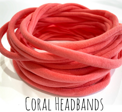 CORAL PINK Nylon Headbands, Soft Nylon Bands, Baby Headbands, DIY Bows, Hair Bow Supplies, DIY Supplies, One Size Fits Most Headbands