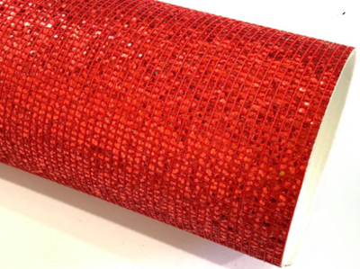 Red Mesh Glitter Grid Stitch Fabric Sheet