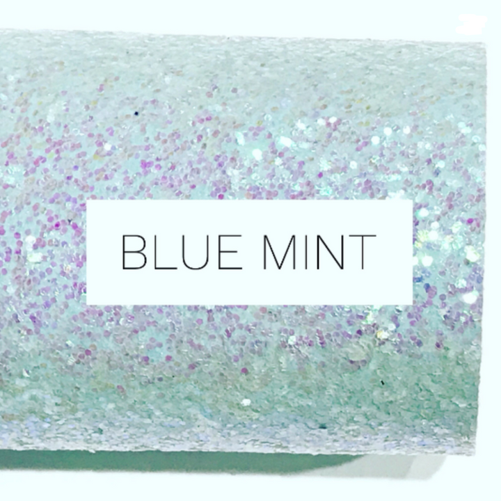 Blue Mint Chunky Glitter Fabric Sheet 0.7mm Thick | Smooth White Rear | Great for Backing | Shoes