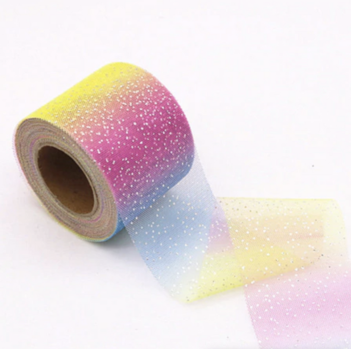 Colourful Rainbow Glitter Tulle 2.36" 6cm x 25 Yard Lot