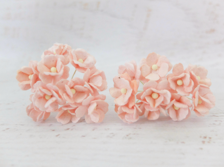 10 Pcs Mulberry Paper Flowers  1-2cm Cherry Blossoms - Blush