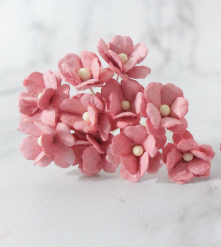 10 Pcs Mulberry Paper Flowers  1-2cm Cherry Blossoms - Raspberry Pink