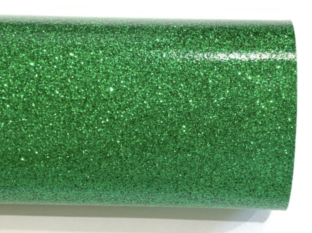 Green Fine Glitter Effect Smooth Glitter Fabric Sheet Thin 0.6mm