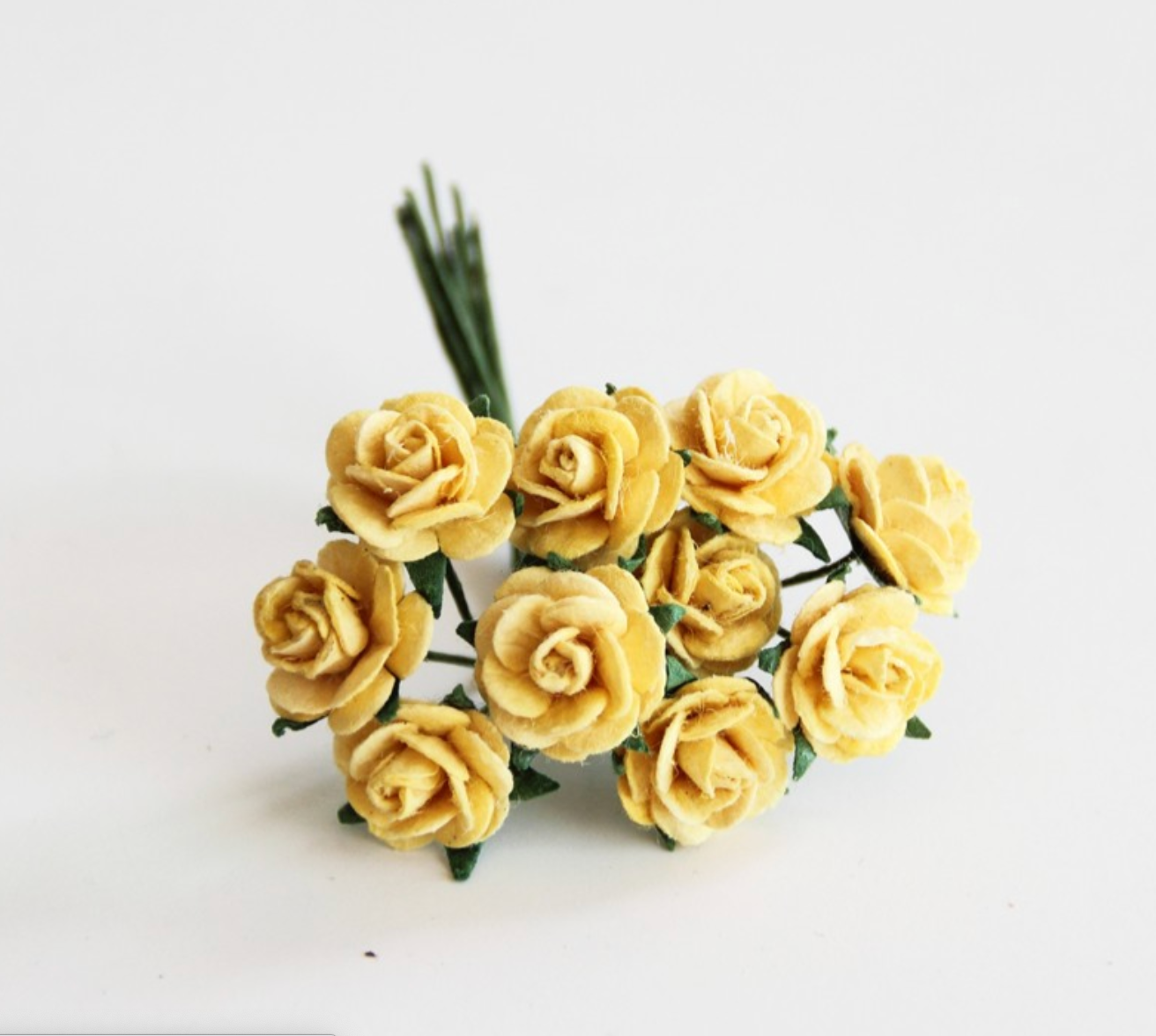 10 Pcs Mulberry Paper Flowers - 1cm Rounded Petal Roses - Yellow