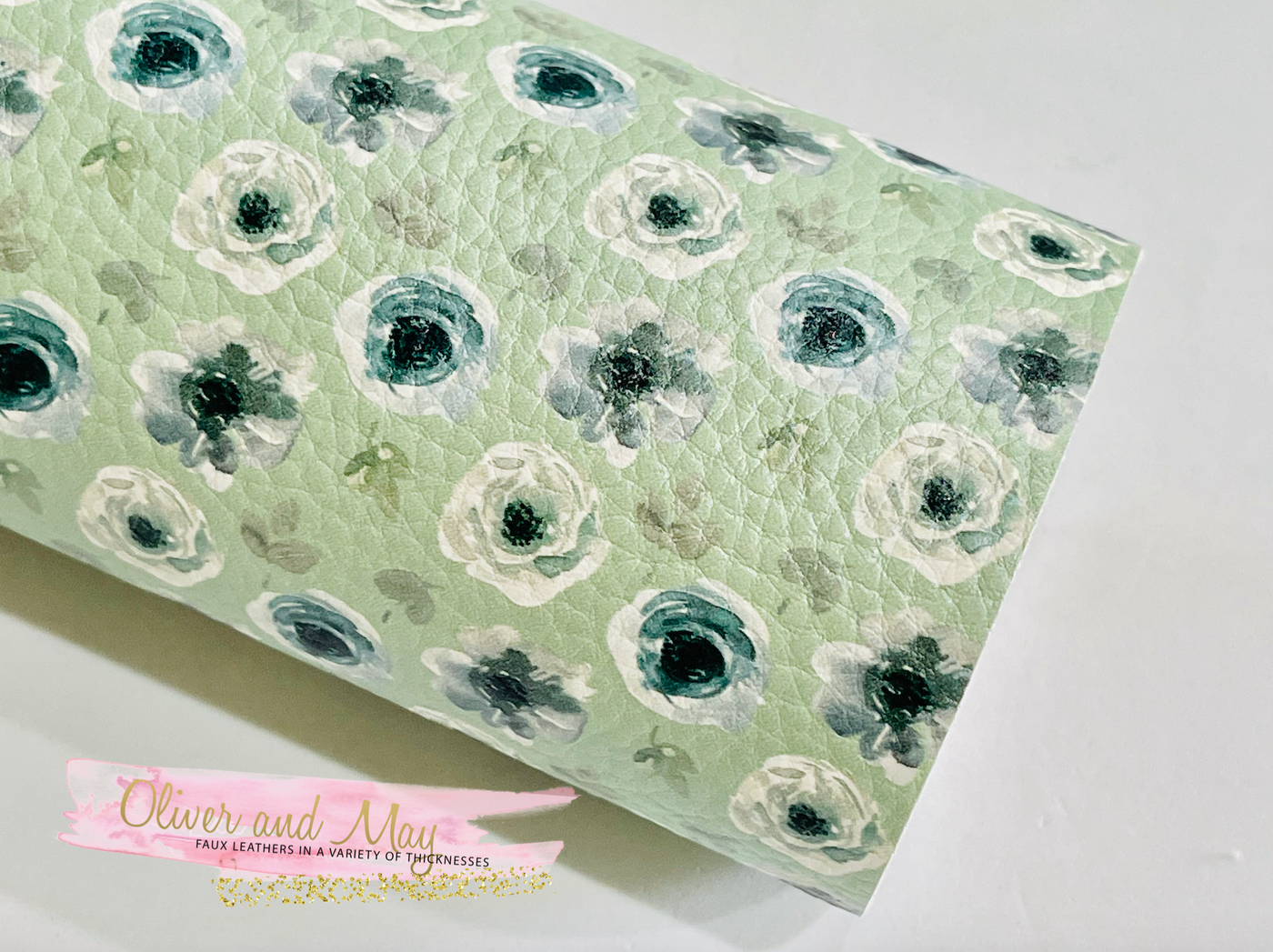 Vintage Sage Green Floral Faux Leatherette from Franchi-a-Pipo London