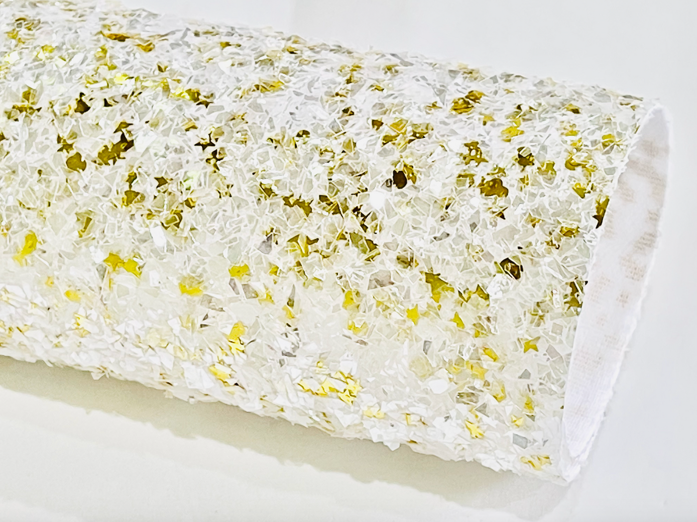 Glam Ice Chunky Glitter Fabric - White and Gold