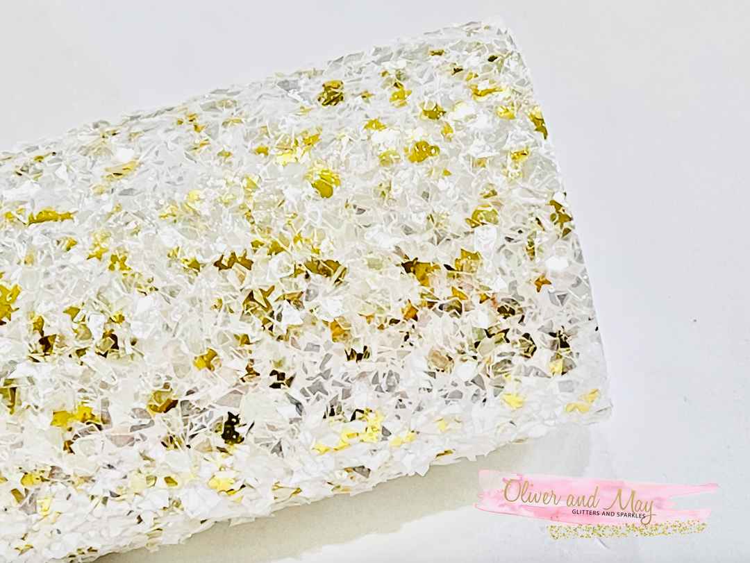 Tissu Glam Ice Chunky Glitter - Blanc et Or