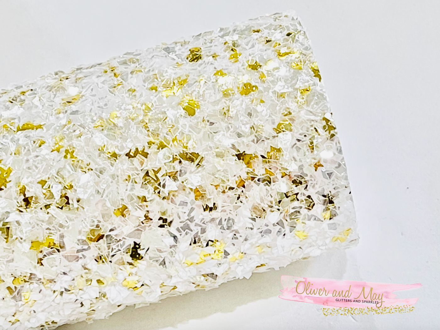 Glam Ice Chunky Glitter Fabric - White and Gold