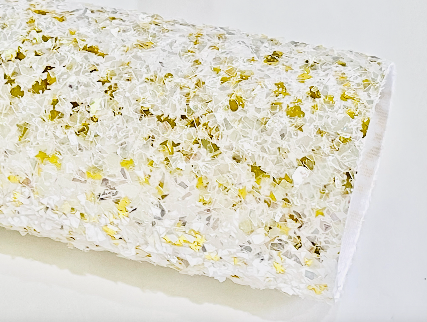Glam Ice Chunky Glitter Fabric - White and Gold