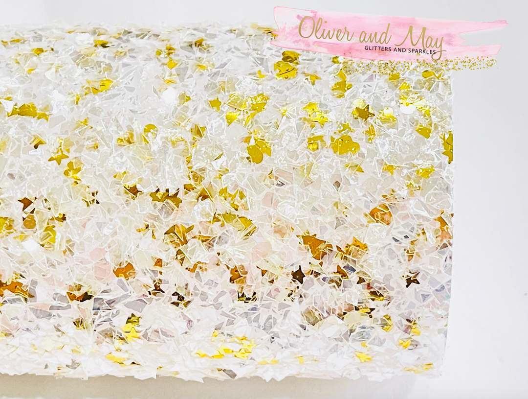 Glam Ice Chunky Glitter Fabric - White and Gold