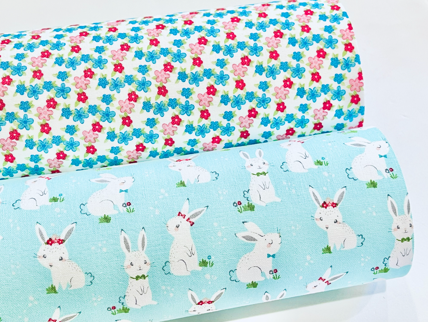 Winifred Rose Fabric Felt - Light Blue Bunny and Coordinating Petite Floral - Limited Stock