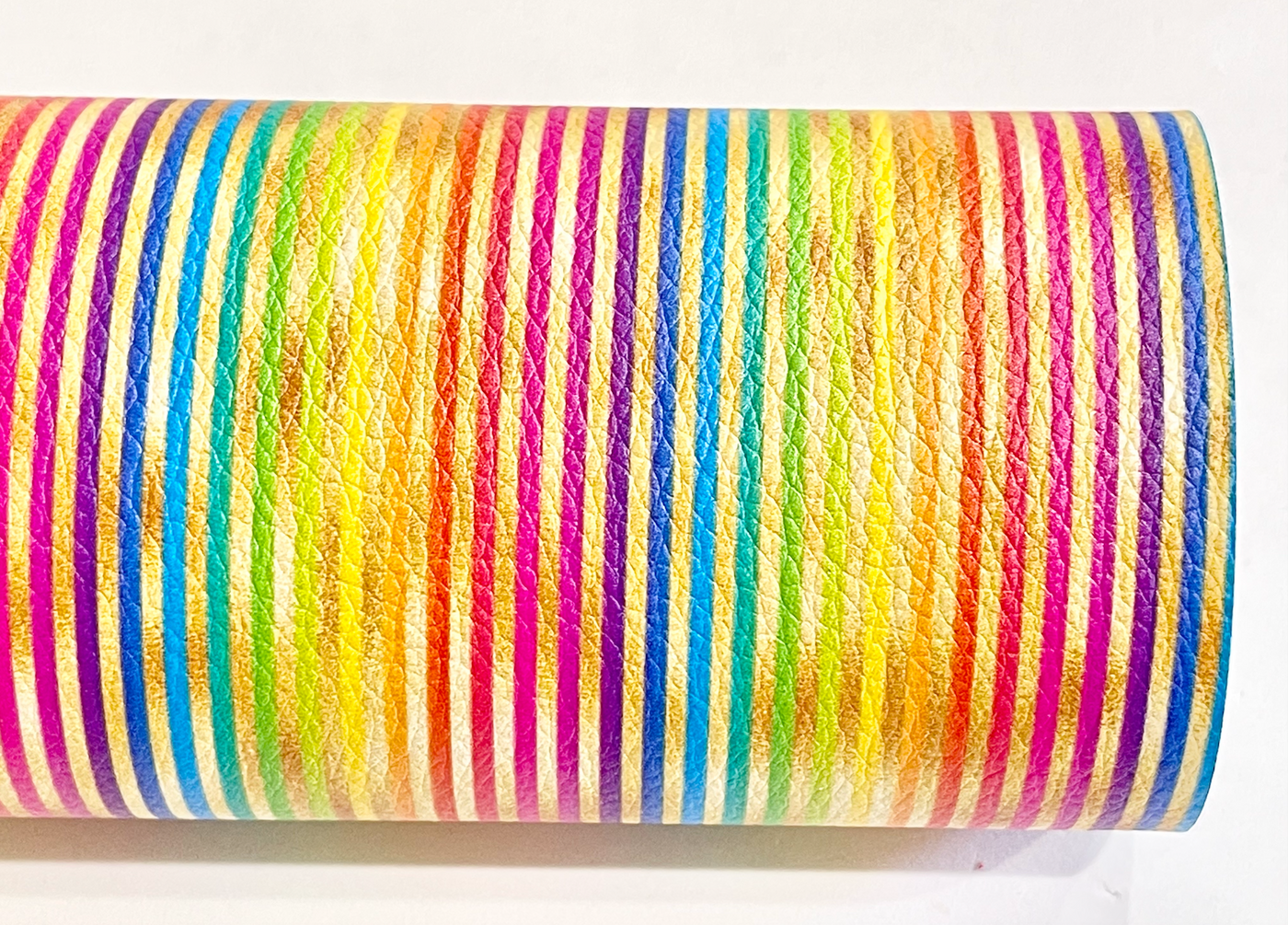 Bright Rainbow Striped Faux Leatherette