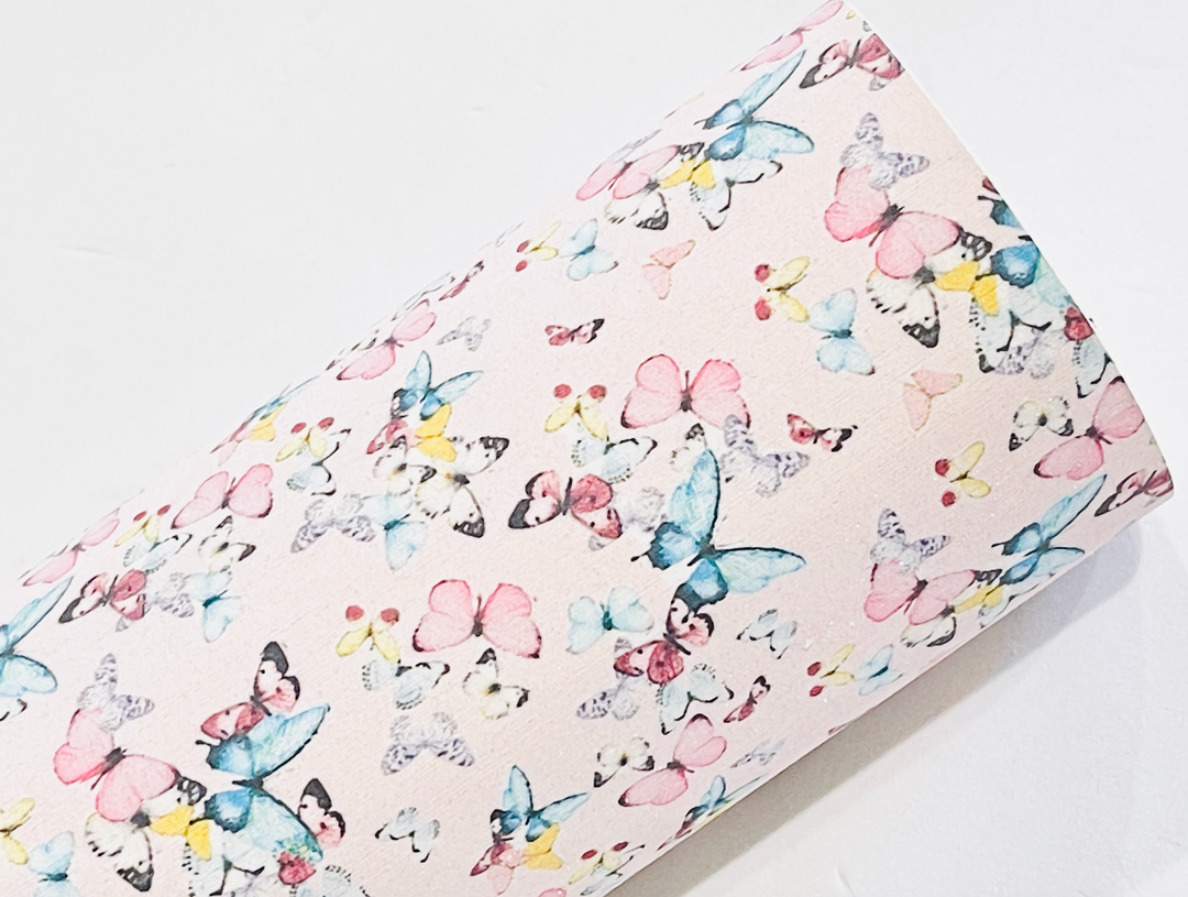 Butterflies Glitter Suede Fabric Sheet in Pink and Aqua