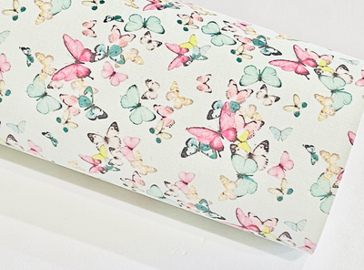 Butterflies Glitter Suede Fabric Sheet in Mint and Pink