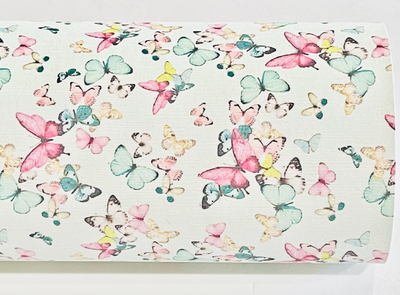 Butterflies Glitter Suede Fabric Sheet in Mint and Pink