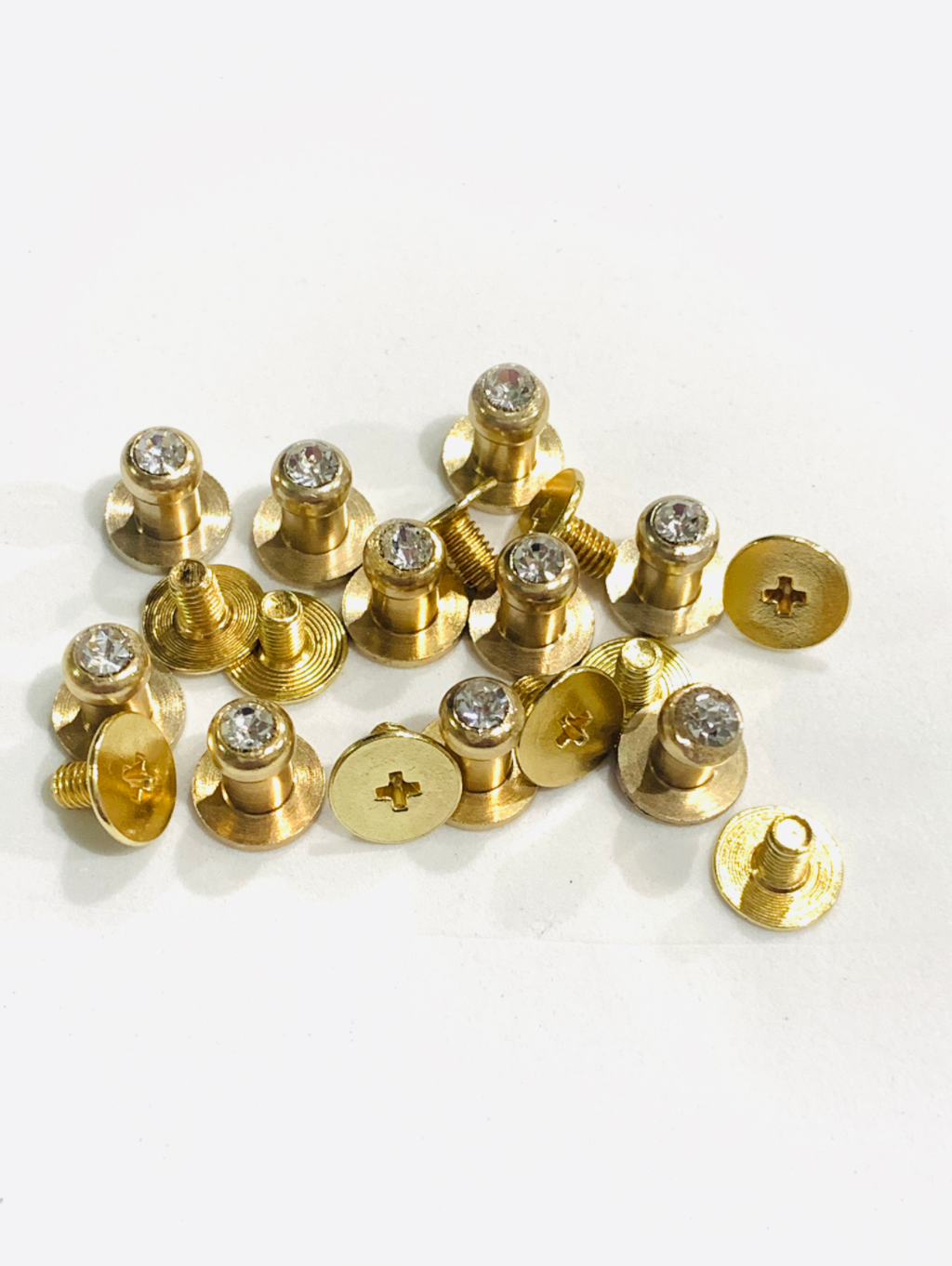 Sam Browne Studs Screw Rivet with and without Stone - Lots of 10 or 26 - Gold or Silver