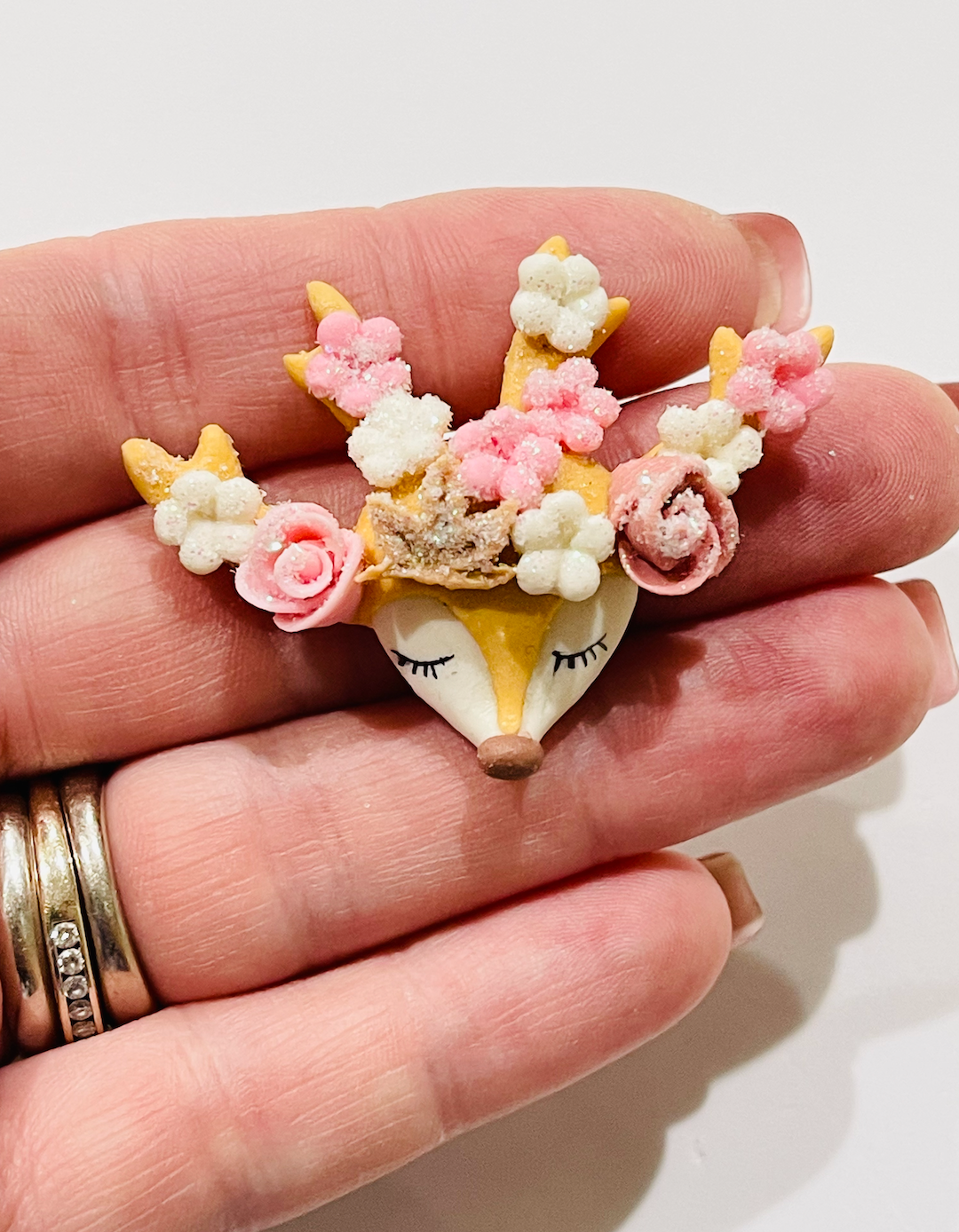 Dusty Pink Rose Deer Head Bow Clay Embellishment
