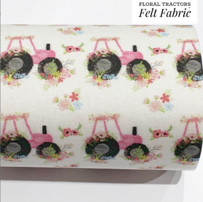 Pink Tractors Fabric Felt Sheets