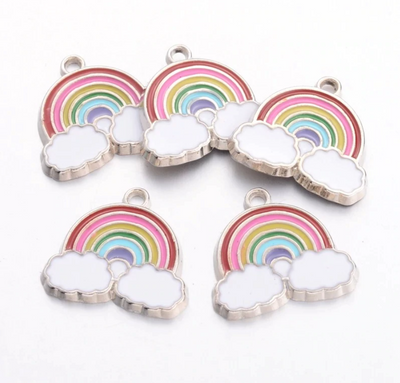 10 x Rainbow with Clouds Enamel Charms