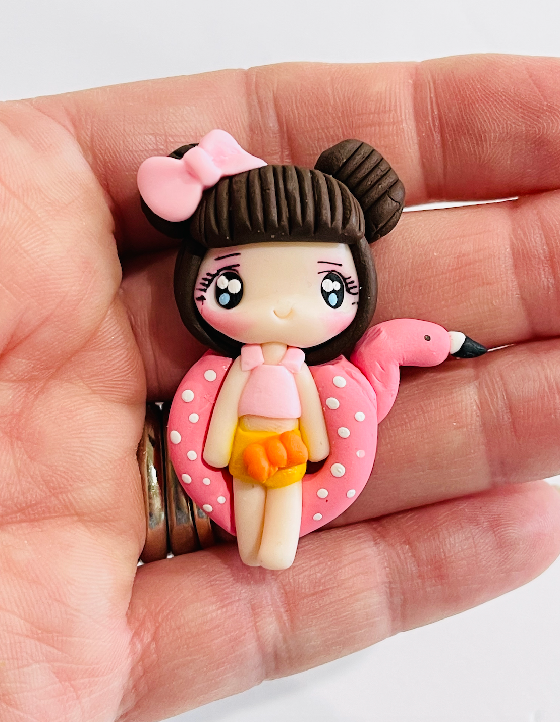 Flamingo Pool Toy Girl Bow Clay Embellishment