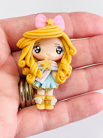 Pink Bow Star Girl Bow Clay Embellishment