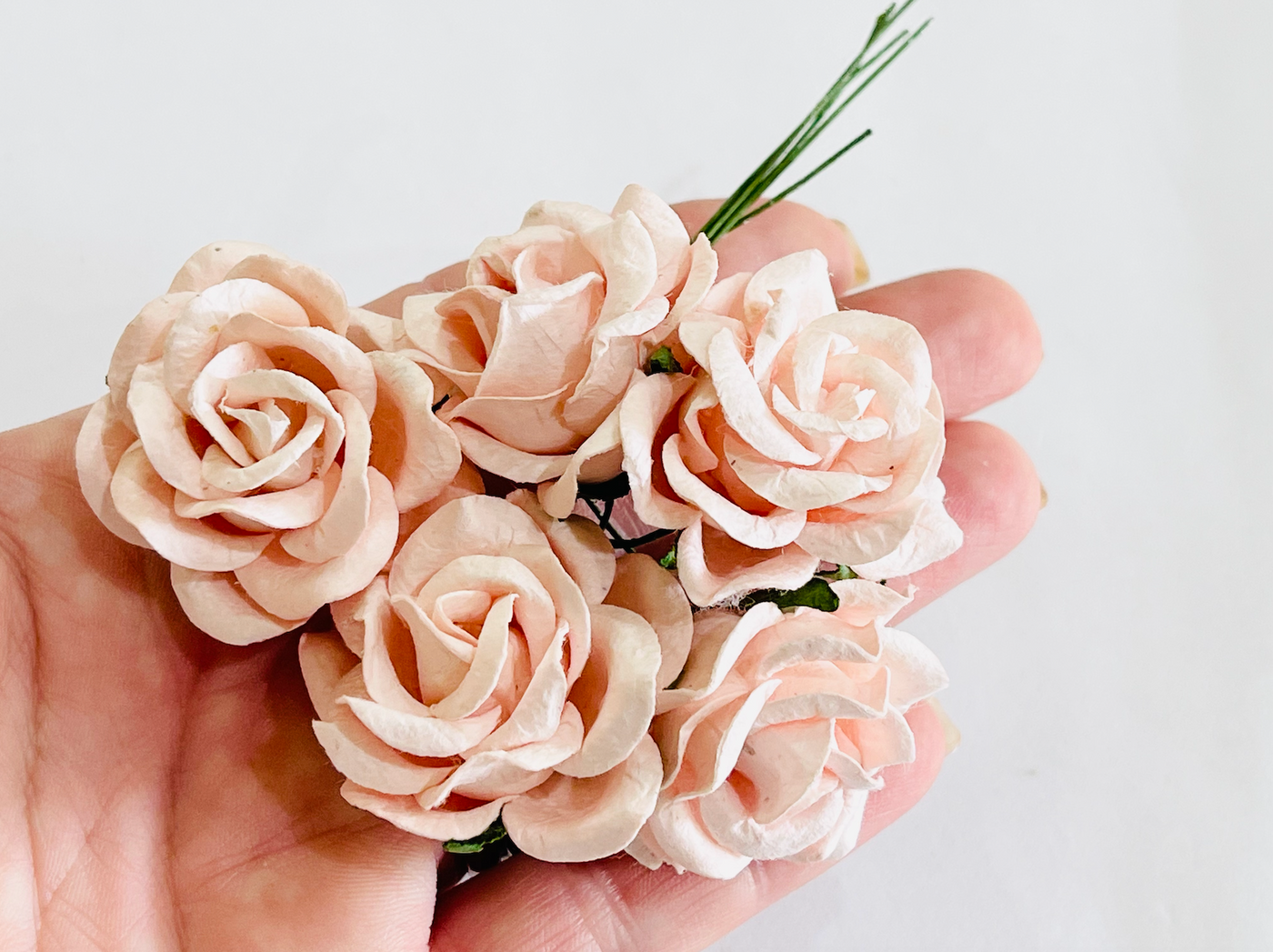 35mm Blush Pink Mulberry Paper Roses - Lots of 5