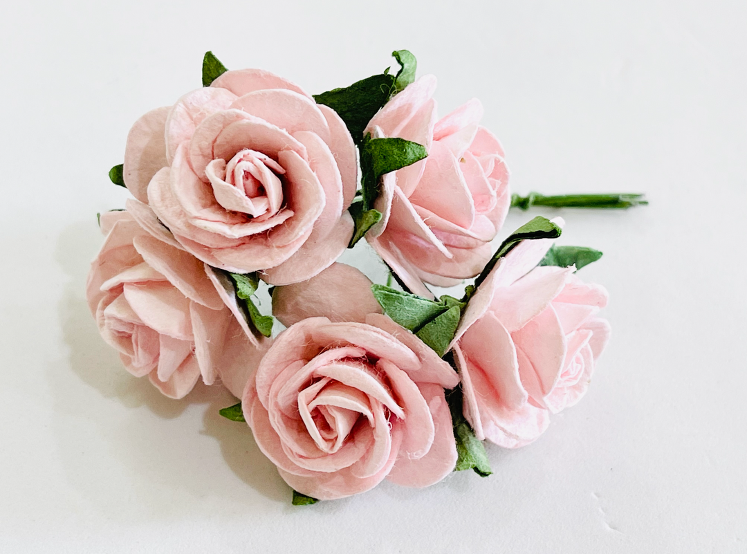 5 Pcs - Mulberry Paper Flowers - 2.5cm Rounded Petal Roses - Milky Pink (Light Pink)