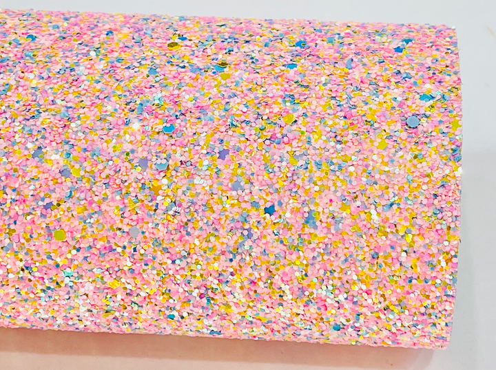 Party Pink Multicoloured Chunky Glitter Fabric