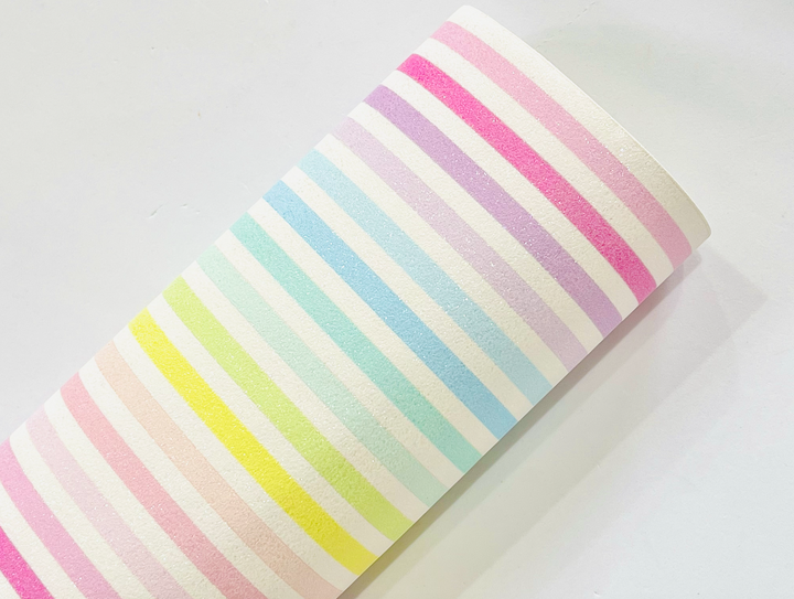 Rainbow Striped Glitter Suede Faux Leatherette | Available in Mini Rolls