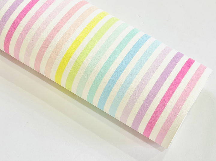 Rainbow Striped Glitter Suede Faux Leatherette | Available in Mini Rolls