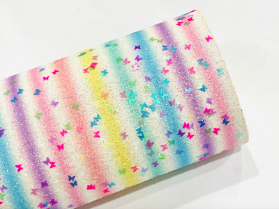 Rainbow Butterfly Striped Glitter Leather