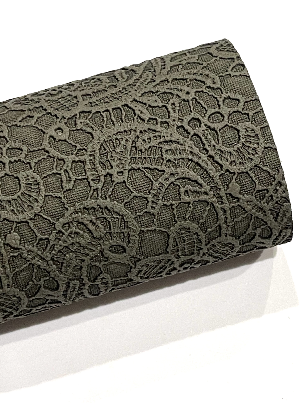 Army Green Floral Lace Embossed Faux Leatherette