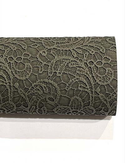 Army Green Floral Lace Embossed Faux Leatherette