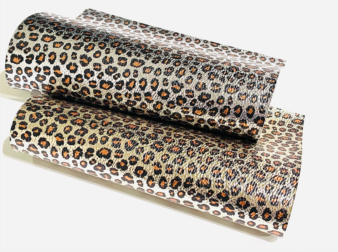 Metallic Leopard Print Faux Leatherette Sheets - Silver and Gold Metallic