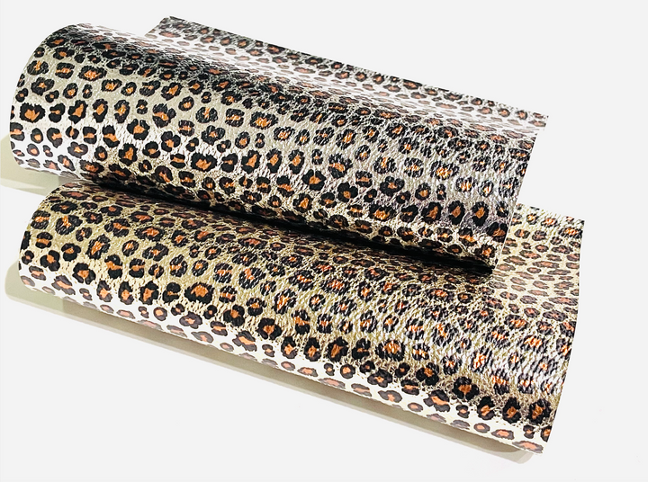 Metallic Leopard Print Faux Leatherette Sheets - Silver and Gold Metallic