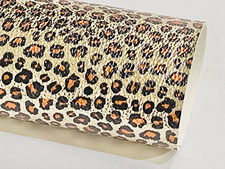 Metallic Leopard Print Faux Leatherette Sheets - Silver and Gold Metallic