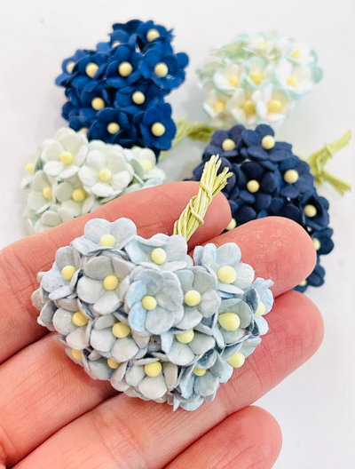 Blue Miniature 10mm Sweetheart Blossoms Mulberry Paper (Pack of 5 colours, 100 stems)